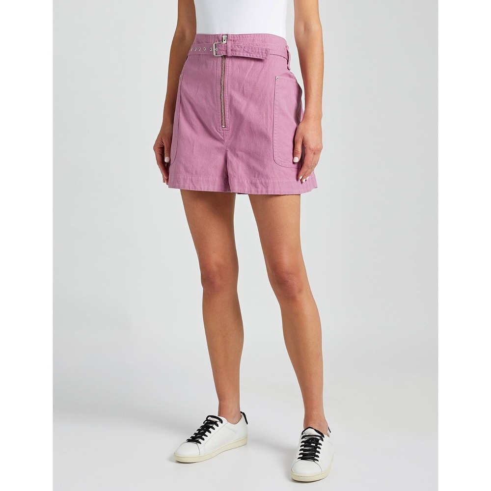Isabel Marant Étoile Parana Belted Shorts Women US 6 Mauve Linen Blend High Rise